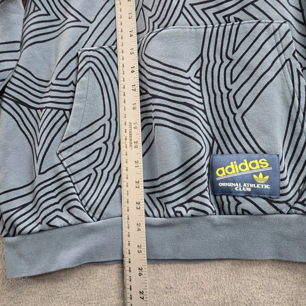 Adidas Men Sweatshirt S Blue Geometric Fleece Club Allover Print Logo Pullover